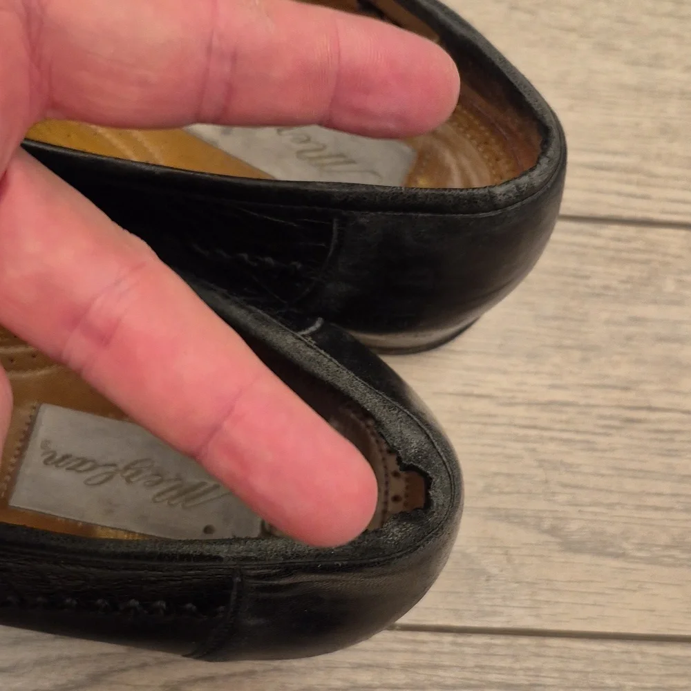 MEZLAN Mario Black‎ Ostrich Pattern Leather Sz 11.5 US Mens Loafers Shoes VTG